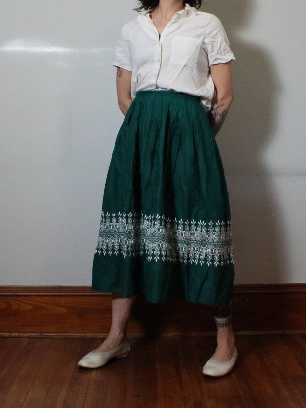 Vintage Deep Teal Green Circle Skirt Juniors XS